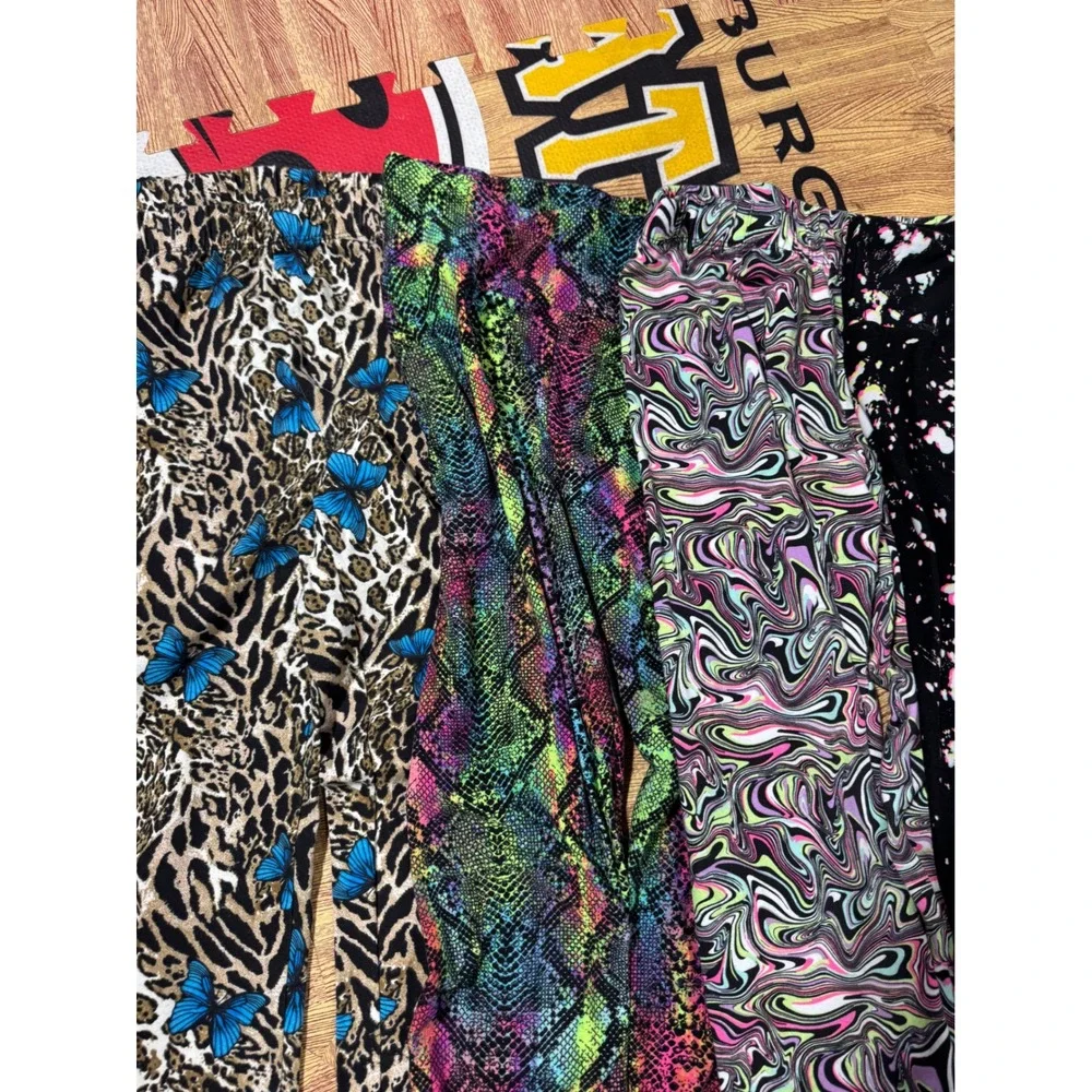Lot of 5 Printed Leggings Floral Butterfly Snakeskin Swirl Splatter CutOut Ankle